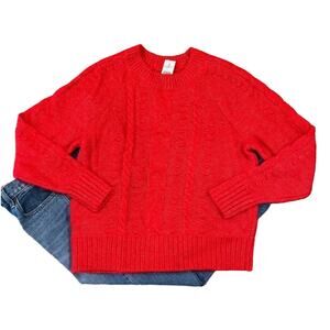 NWT Loft Crimson Red Relaxed Fit Stitchy Cable Knit Sweater